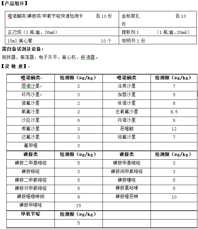 喹諾酮類/磺胺類/甲氧芐啶快速檢測卡